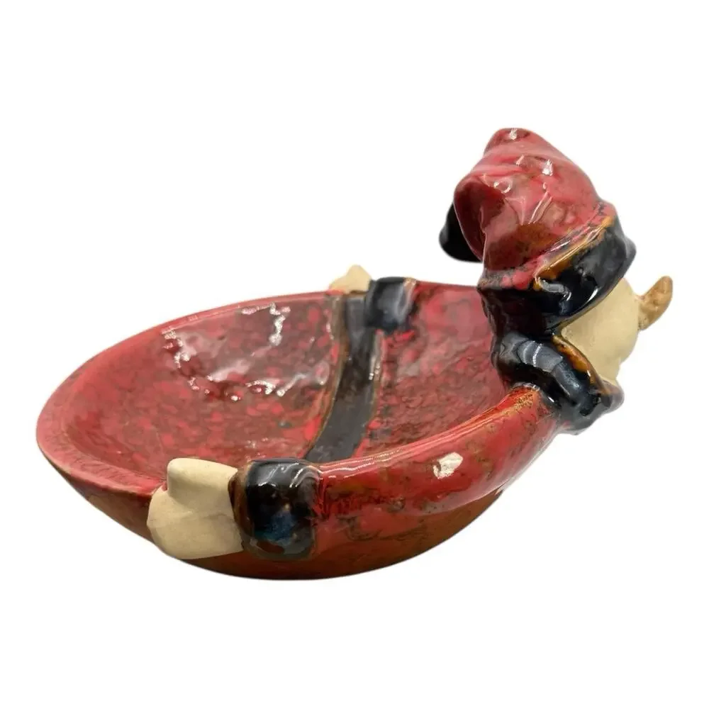 Glazed‎ Pottery Stoneware Snowman Scarf Candy Nut Dish Earthen Ware Winter Red